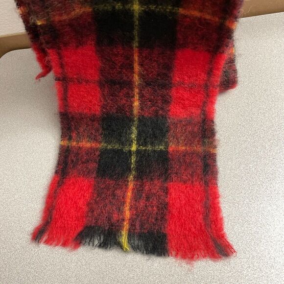 Montrose Mohair Wool Fringed Scarf Red Wallace Hand Woven Scotland 10.5" x 66" - Picture 6 of 8